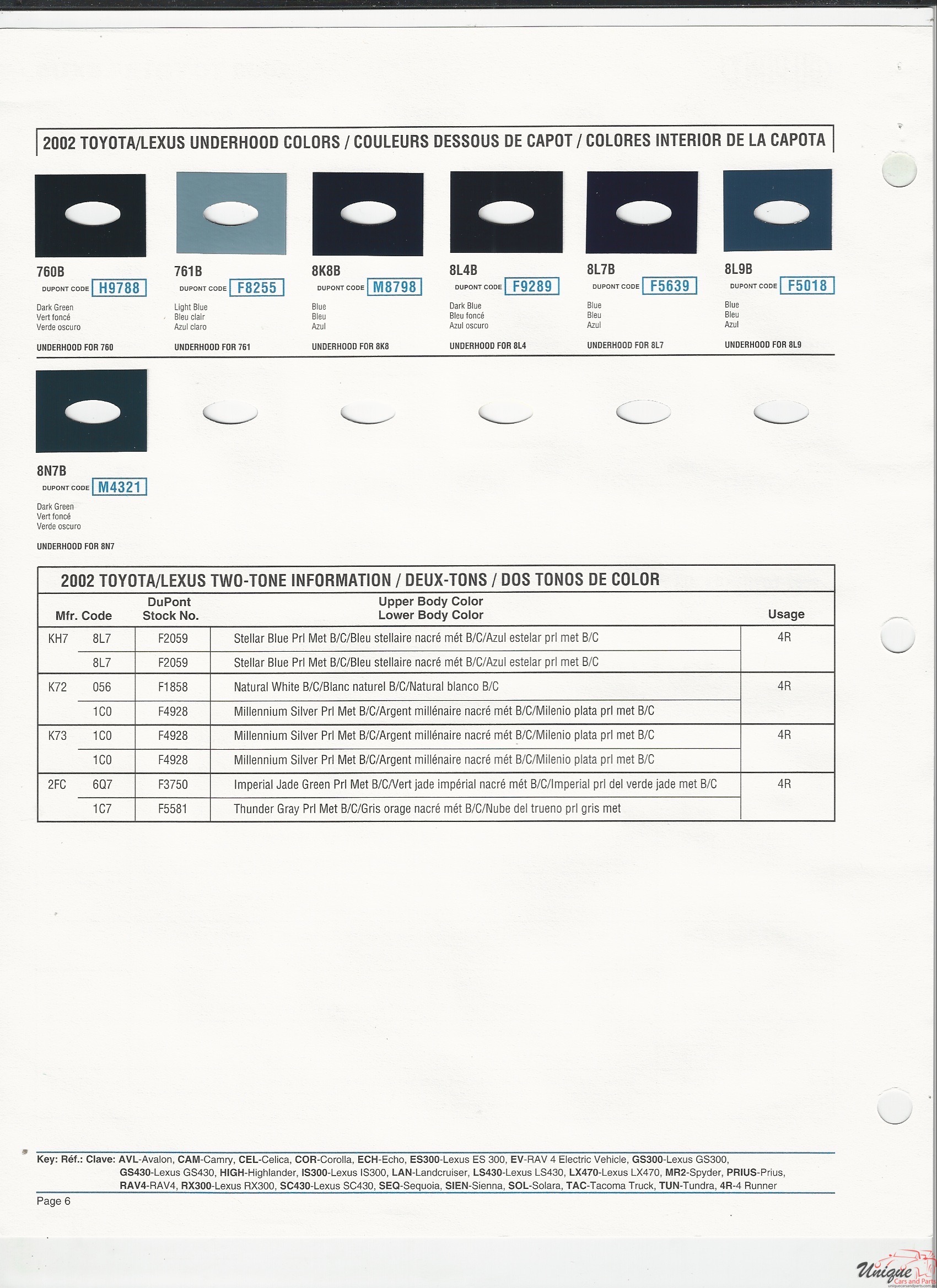 2002 Toyota-5 Paint Charts